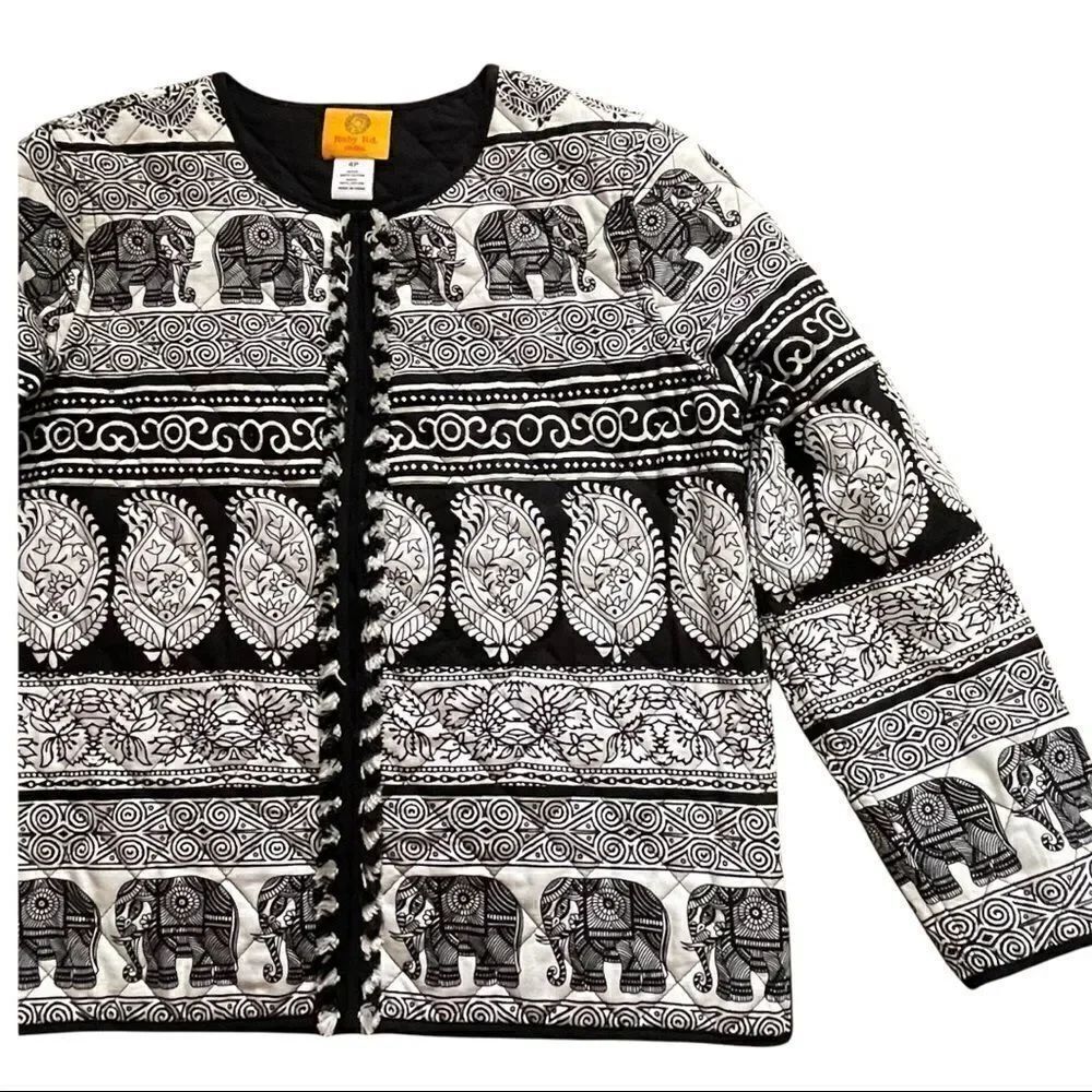 Ruby Rd. B&W Striped Elephant Quilted Jacket Sz 4P - Picture 7 of 15